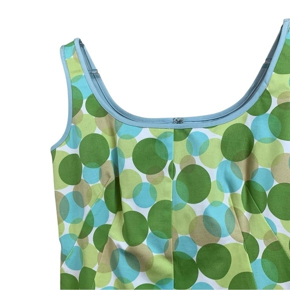 Robin Jordan Polka Dot Circle Print Cotton Sleeveless Dress Blue Green Size 4 - Picture 3 of 8